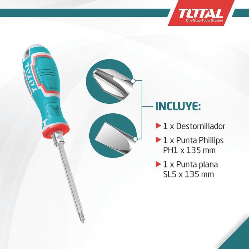 پیچ گوشتی یک سر چهارسو یک سر دو توتال مدل THT-250226 سایز 250 میلی متر